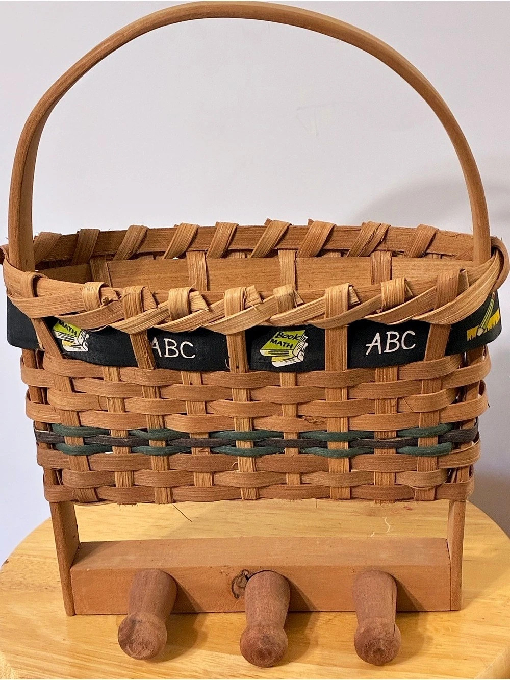 Market Basket Woven Basket Brown & Green with ABC’s and Pegs
